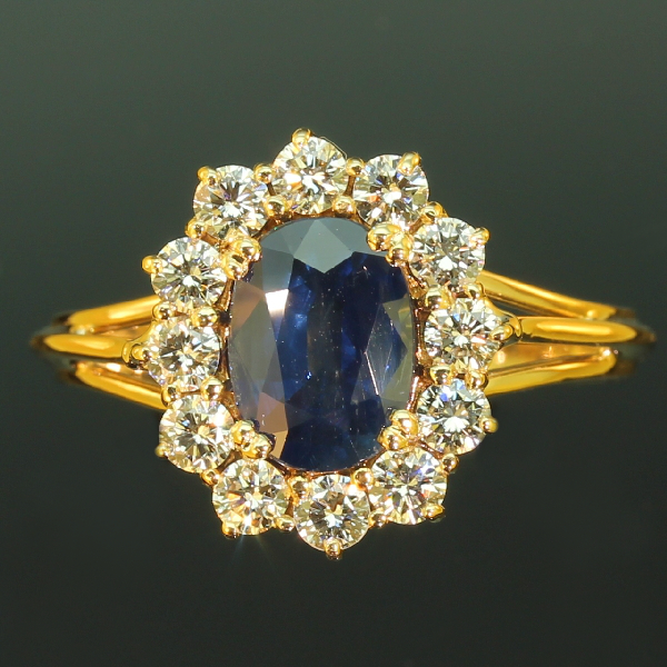 Estate yellow gold diamond and sapphire engagement ring (image 9 of 17)